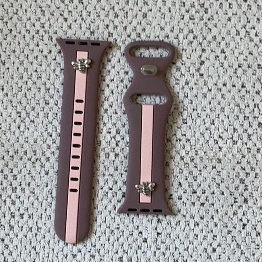 Strawberry Avacado Pink and Mauve Watch Band with Bee Charm